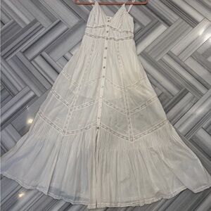 LoveShackFancy White Midi Flowy Dress with Button Details and Smock Back